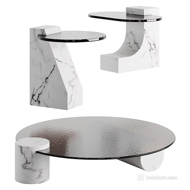 Modern Desk Design With Marble Base And Glass Top Surface 3d model