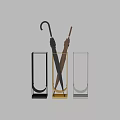 Modern Wall Decor With Gold Metal Umbrella Stand And Black Round Ornaments