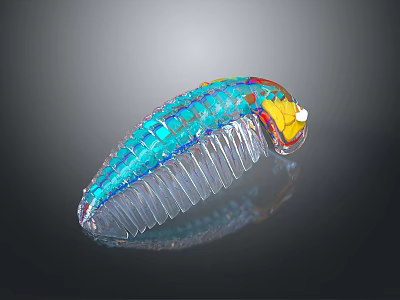 Colorful Caterpillar With Blue Red Yellow Segments And Transparent Body Parts 3d model