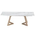 Modern Dining Table With White Marble Tabletop And Wooden Triangular Legs 3d model