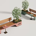Modern Integrated Outdoor Wooden Benches With Planter Box And Small Side Table For Public Areas
