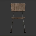 Vintage Leisure Chair With Wooden Seat Backrest And Rustic Metal Legs
