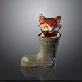 Cute Little Fox Figurine Sitting in Beige Rain Boot With FROM US Text