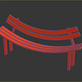 Red Curved Wooden Bench With Modern Minimalist Design And Smooth Surface