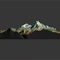 Garden Landscape Featuring 3D Mountain Terrain Model with Rocky Slopes and Green Vegetation