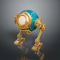 Blue Green Mechanical Sphere Character With Golden Structure Glowing Circular Part And Stand