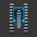 Blue Tracked Military Vehicle With Top Mounted Cannon And Mechanical Structure