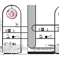 Modern Display Shelves with Curved Design Transparent Panels for Product Display in Retail Space