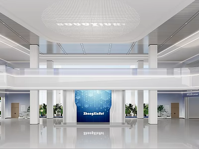 Modern Spacious Corporate Front Reception Area With Bright Sleek Minimalist Lobby Interior Design 3d model