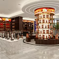 Tobacco and Alcohol Store Interior with Shelves Product Displays and Modern Counter