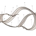 Modern Streamlined Chandelier with Flowing Ribbon Like Design Metallic Glossy Finish and Hanging Structure