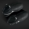 Stylish Black High Top Leather Shoes With White Swoosh Lace Up Strap Design