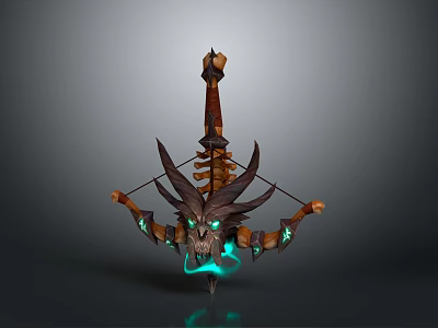 Mythical Skeleton Bow With Demonic Head And Glowing Green Accents 3d model