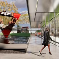 Modern Garden Landscape Design With Contemporary Building Green Plants And Pathway