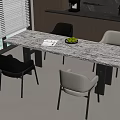 Modern Dining Table Set With Marble Top And Four Chairs In Kitchen 3d model