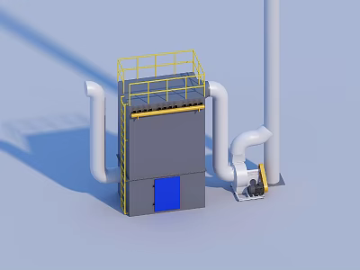 Industrial Processing Equipment With Yellow Safety Railing Blue Access Door And White Pipelines 3d model