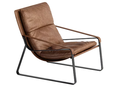 Modern Brown Leather Leisure Chair With Black Metal Frame And Stylish Comfortable Design 3d model