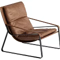 Modern Brown Leather Leisure Chair With Black Metal Frame And Stylish Comfortable Design