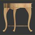 Light Colored Wooden Console Table With Curved Legs And Single Drawer Design 3d model