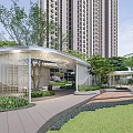 Residential Landscape Design With Tall Buildings Green Lawn Trees And Rest Area