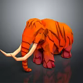 Orange Low Poly Woolly Mammoth Sculpture With Tusks Stripes And Pink Legs On Dark Background