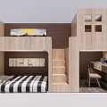 Wooden Bunk Bed Design With Lower Bed Staircase Desk And Decorative Wall