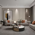 Modern Living and Dining Room Interior With Decorative Painting Geometric Tiles Dining Table and Sofa