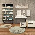 Stylish Home Desk Setup With Bookshelf Decorative Prints Rugs And Storage Boxes