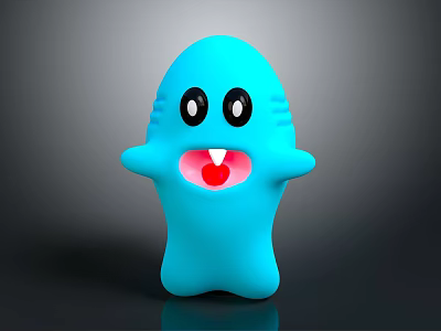 Cute Blue Cartoon Game Movie Character With Big Eyes Red Tongue And Glowing Body 3d model