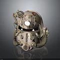 Ornate Beige Mechanical Helmet With Red Patterns Golden Accents And Tube Decorations