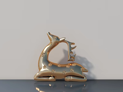 Detailed Shiny Golden Deer Sculpture Carving With Star Patterns On Gray Platform 3d model
