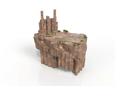 Rock Cliff Structure With Tower Like Pillars And Green Vegetation On Top 3d model