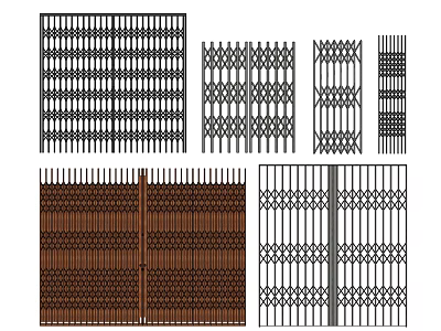 Sliding Doors Showcasing Various Grille Patterns In Black And Brown Design Styles 3d model