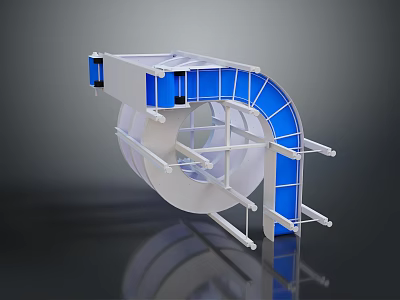 Modern Architectural Structure With White Frame Blue Panels Curved Design And Metal Brackets 3d model