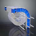 Modern Architectural Structure With White Frame Blue Panels Curved Design And Metal Brackets