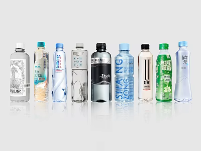 Display of Assorted Bottled Water with Various Brands and Different Packaging 3d model