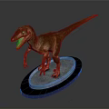 Velociraptor Dinosaur Model With Open Mouth Sharp Teeth Standing On Gray Circular Base Blue Edge 3d model