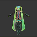 Anime Virtual Character With Blue Long Hair Twin Ponytails White Top Black Gloves And Boots