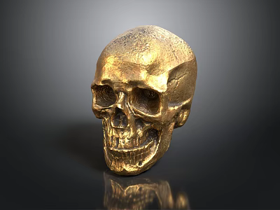Animal Skull Ornament in Golden Finish Placed on Black Background with Shiny Reflection 3d model