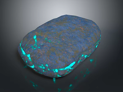 Blue Wooden Stone With Glowing Turquoise Edges And Natural Surface Texture 3d model