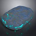 Blue Wooden Stone With Glowing Turquoise Edges And Natural Surface Texture