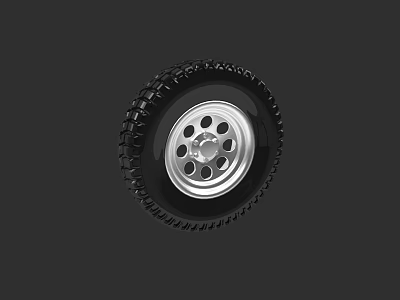 Car Tire With Silver Wheel Rim And Deep Tread Pattern For Vehicles 3d model