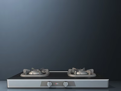 Modern Gas Stove With Two Burners Black Cooktop And Silver Frame Control Knobs 3d model