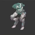 Robotic Character Figure With White And Teal Mechanical Limbs And Armored Body
