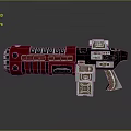 Futuristic Sci Fi Weapon With Red And Silver Body Glowing Orange Accents And Mechanical Structure