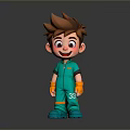 Cartoon Child Character With Brown Hair Green Outfit Orange Gloves Blue Shoes And Number 3