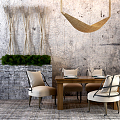 Industrial LOFT Dining Table and Chair Combination Dining Table and Chair Original Ecological Decorative Hammock Lamp 3d model