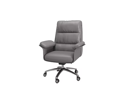 Gray Leather Office Chair With High Backrest Armrests And Wheeled Base 3d model