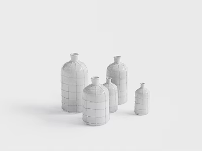 White Ceramic Vases Decorative Ornament Set With Layered Design And Various Sizes 3d model