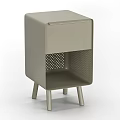 Modern Light Gray Bedside Table With Drawer Perforated Detail And Metal Legs